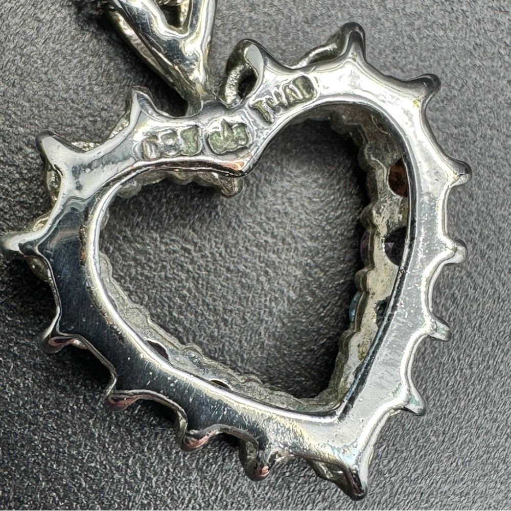 925 Sterling Silver Singapore Chain Multi-stone Heart Pendant Necklace - Picture 13 of 15